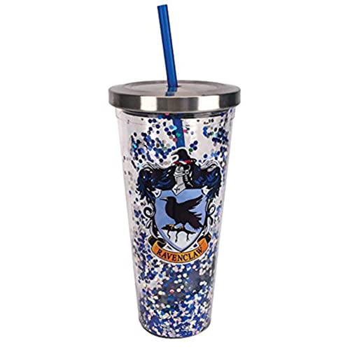 Raven Claw 20 Ounces Spoontiques Ravenclaw Glitter Cup w/Straw 
