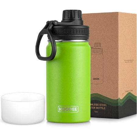 

Kids Water Bottle-12 oz Stainless Steel Vacuum Insulated Wide Mouth Flask with Leakproof Spout Lid (Apple Green)