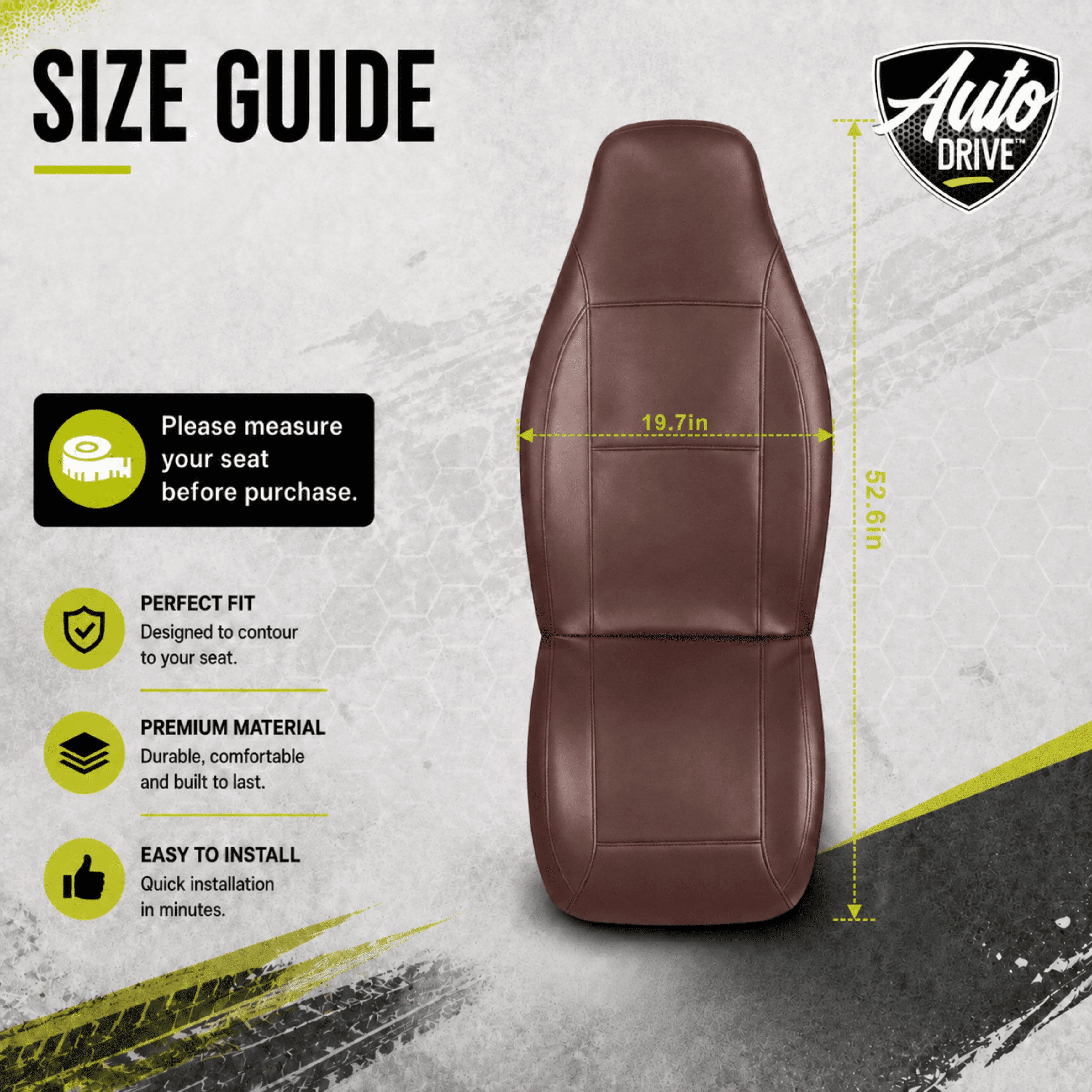 Auto Drive Car Seat Cover,High Back Full Leather Seat Protector Front Seat, Premium Comfortable Anti-Slip, Airbag Compatible Universal Fit for Cars SUVs Trucks,Brown