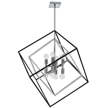 8 Light Pendant, Polished Chrome & Matte Black Finish