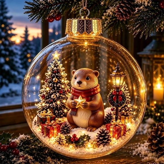FeiBiQiuBi Glowing Christmas Story Ornaments, Light-Up Mini Holiday Scene Christmas Tree Hanging Decoration Warm White LED Lights, Lighted Winter Diorama Bauble for Window Xmas