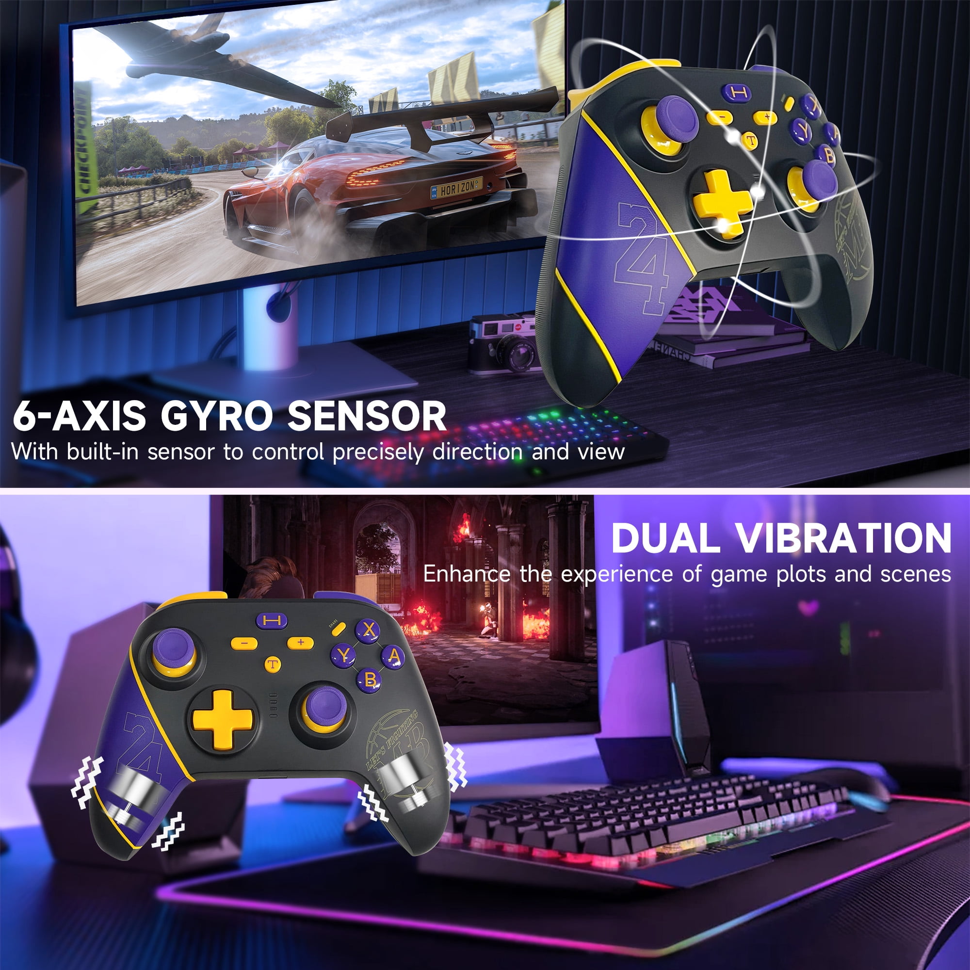 Switch Controller for Nintendo Switch/OLED/Lite/PC/IOS/Android, UHM Wireless Switch Pro Controller with Dual Vibration Programmable Turbo 6-axis Gyro Switch Controller for Nintendo Switch/OLED/Lite/PC/IOS/Android, UHM Wireless Switch Pro Controller with Dual Vibration Programmable Turbo 6-axis Gyro