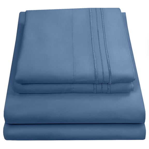 Madame Marie Contemporary Microfiber Bedroom Solid Color Bed Sheet Set Split King - Denim