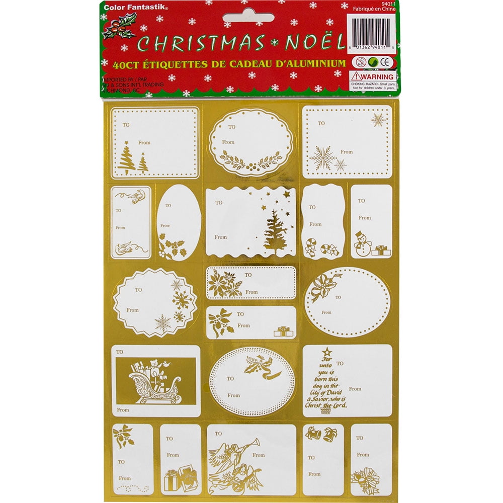 96 Gold Labels Christmas Tag STICKER Gift Tags Name Xmas Present