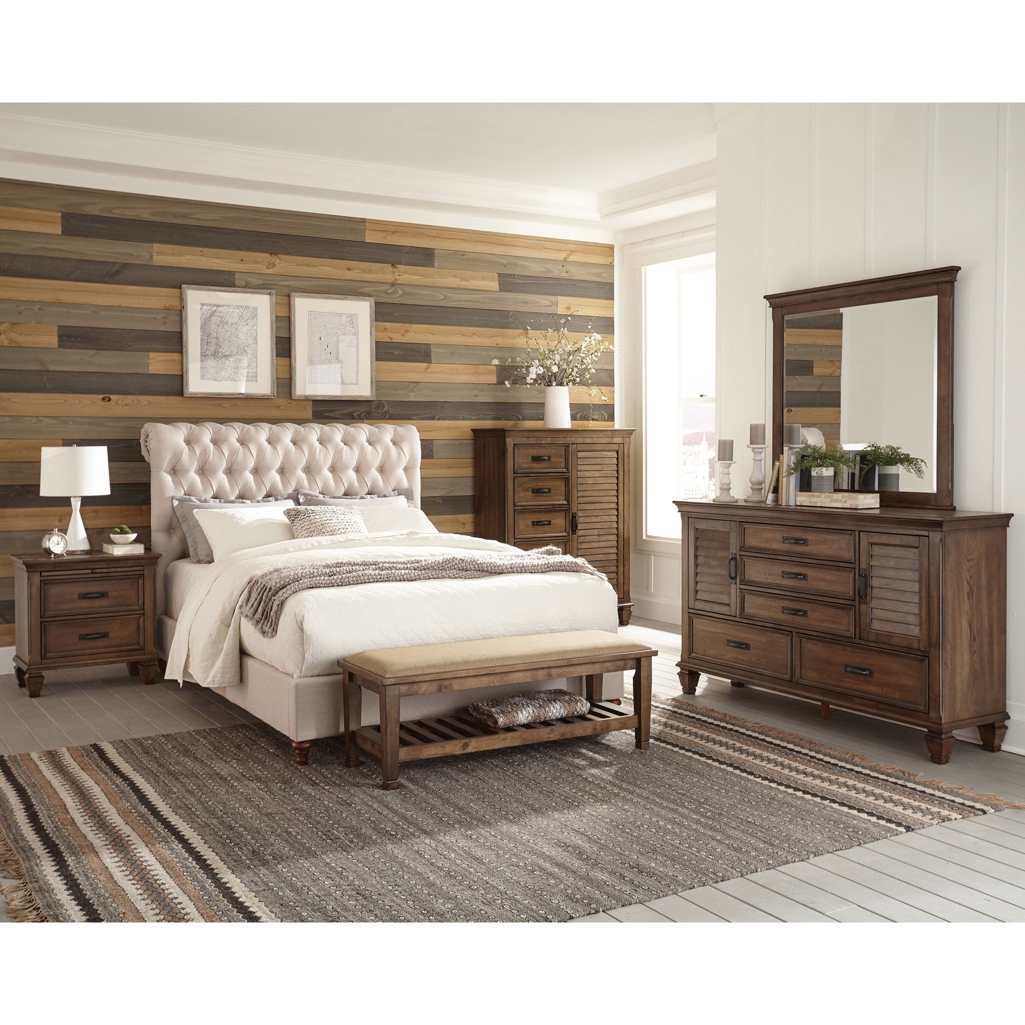Bed Frame Beige Tufted Upholstered Queen Bed