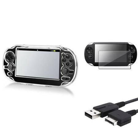 Insten Clear Crystal Case+USB Cable+Screen Protector For Sony Playstation PS Vita