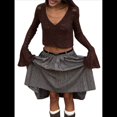 thumbnail image 2 of Blusa para Mujer con Cuello en V y Botones Recortados, Cárdigan de Punto con Mangas Largas Acampanadas. Color Café L, 2 of 10