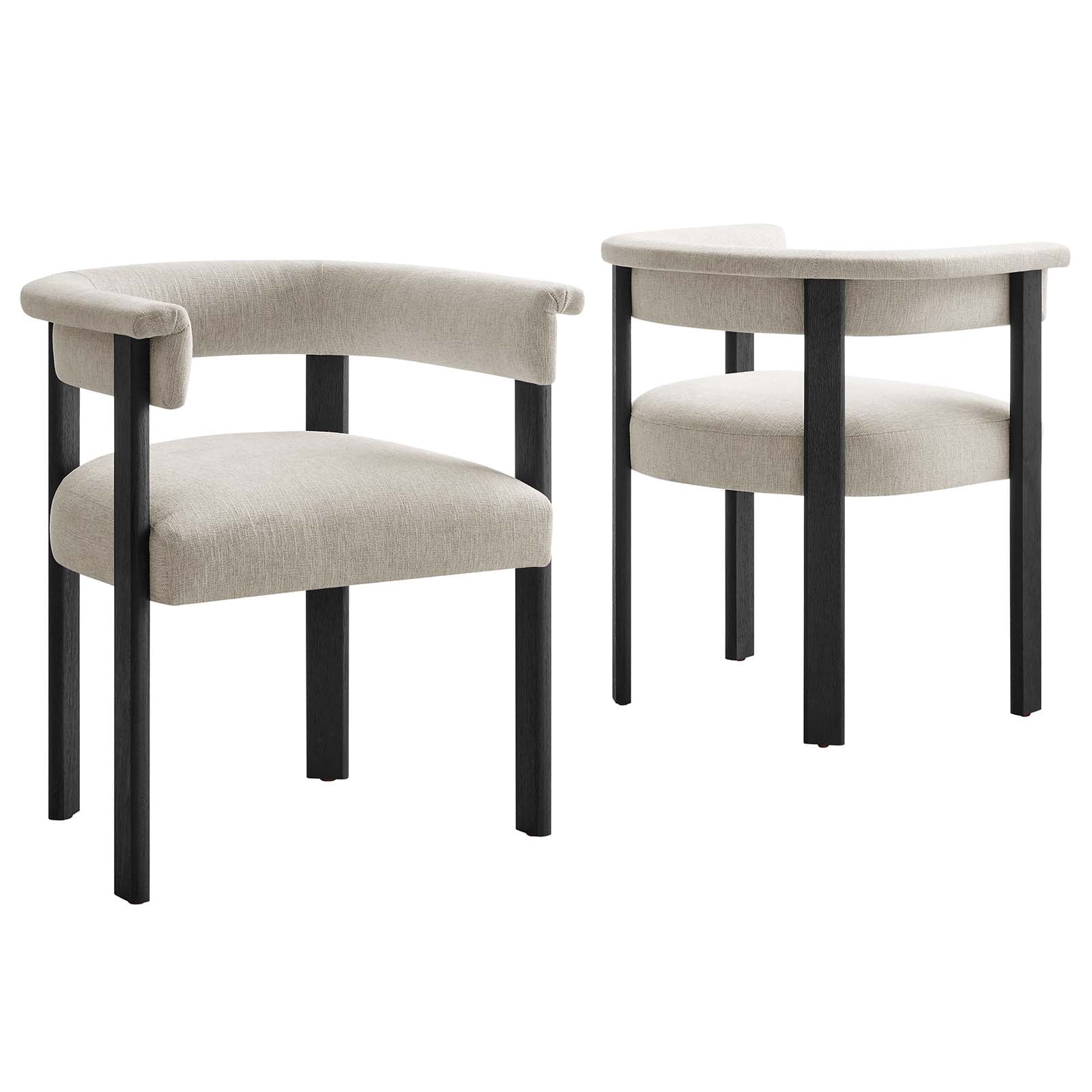 Woven Heathered Fabric Upholstered Barrel Dining Chairs - Set of 2