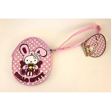 Hello Kitty Coin Purse - Pink Easter Design - Bunny Suit with Glitter Accents...