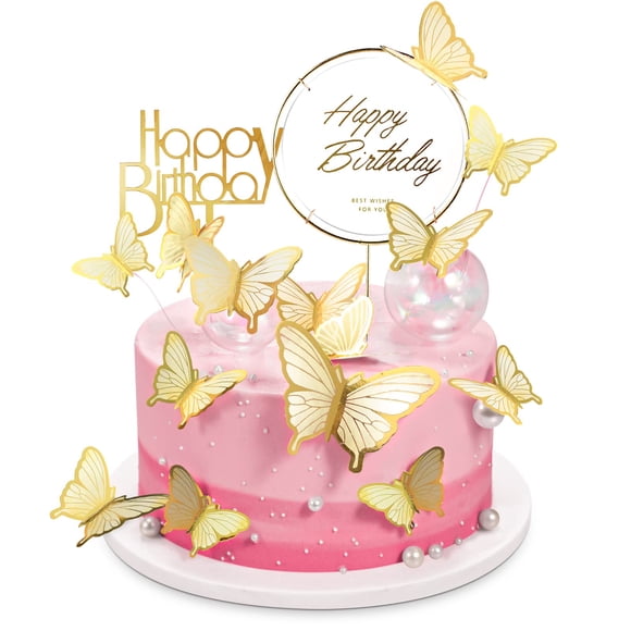 Decoraciones para pastel LANGPA de 22 piezas con mariposas y Happy Birthday