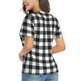thumbnail image 3 of Vsdgher Black White Plaid Women Shirts V Neck Short Sleeve Tops T-Shirt Basic Tees, S to 3XLSmall, 3 of 5