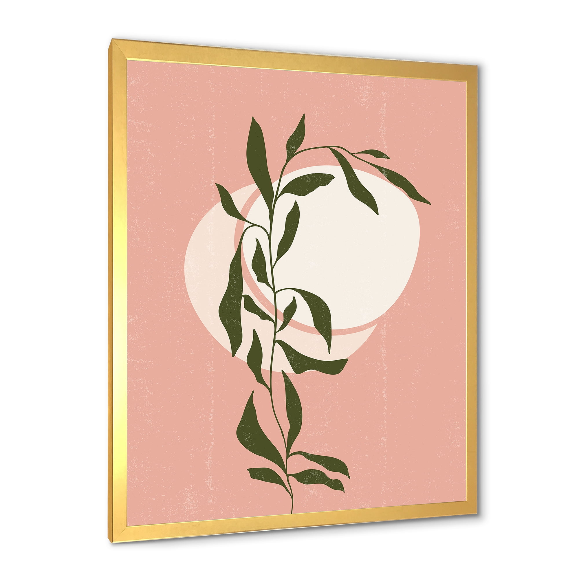 Designart 'Abstract Geometrical Moon and Sun With Leaf VI' Modern Framed Art Print