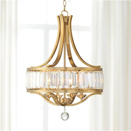 

Possini Euro Design Warm Brass Pendant Chandelier 21 1/2 Wide Strip Crystal Shade 4-Light Fixture for Dining Room House Foyer