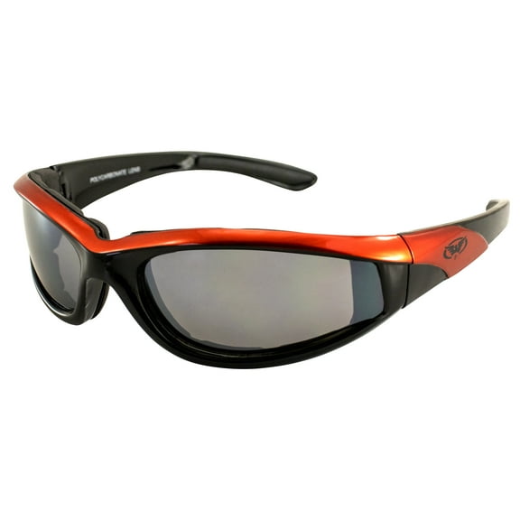 Global Vision Eyewear Hawkeye Motorcycle Sunglasses for Men or Women, Flash Mirror Lens, Orange Frame