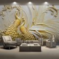 thumbnail image 1 of 3D Wallpaper Golden Peacock SKU# WAL0218, 1 of 8