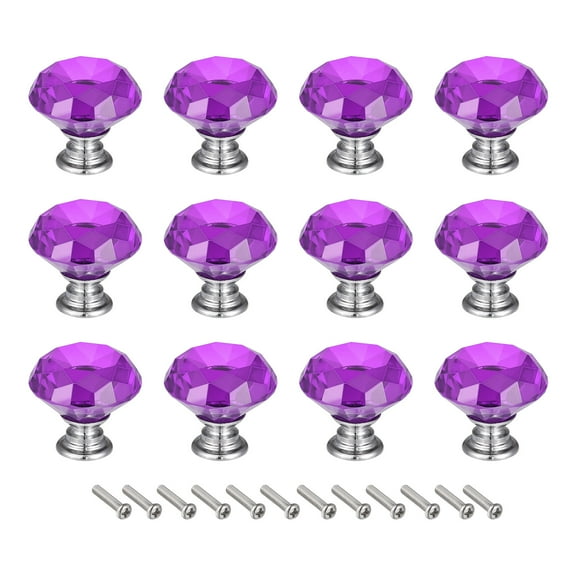 30mm Crystal Knobs Drawer Diamond Shaped Purple 12 Pack