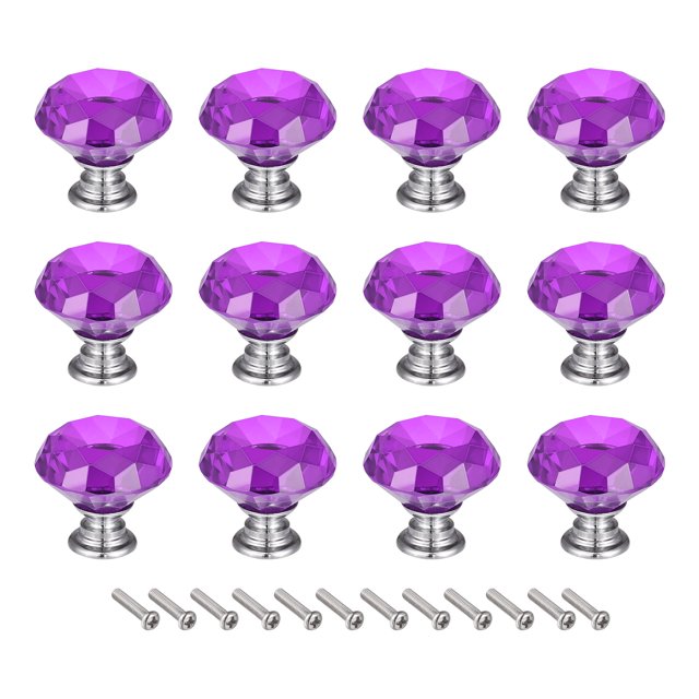 Unique Bargains 30mm Crystal Knobs Drawer Diamond Shaped Purple 12 Pack