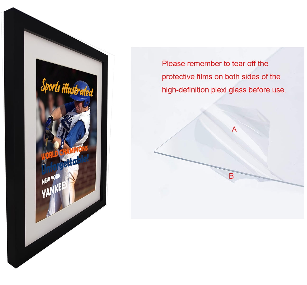 Sports Magazine Frame, 2 Pack,Displays Magazines Measuring 8.5 x 11.25 or 8.25 x 11 inches with Double White Matting