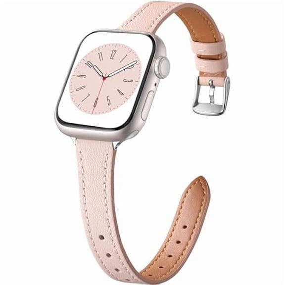Slim Leather Band Compatible with Apple Watch Bands for Women 40mm 38mm 41mm 42mm 44mm 45mm 46mm, Top Grain Genuine Leather Strap Thin Wristband for iWatch Series 11 10 SE 9 8 7 6 5 4 3 2 1