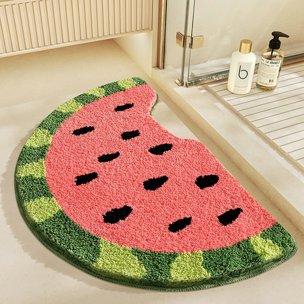 Elegante alfombra de baño antideslizante de microfibra suave con forma de sandía, alfombra de piso funcional absorbente y de secado rápido para el área de la cocina del baño, diseño lindo, tela