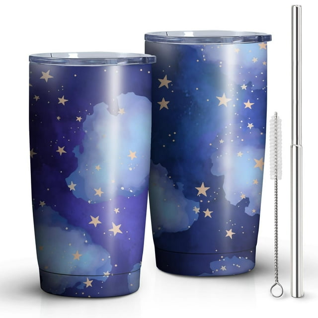 Gobelet Isolé 20oz, Gobelet de Voyage avec Couvercle, Porte-Gobelet Tasse de Voyage Amicale, Contenant Isotherme en Acier Inoxydable, Gobelet 20 Oz, Tasse à Café Réutilisable Isolée avec Couvercle (Ciel Étoilé Violet)