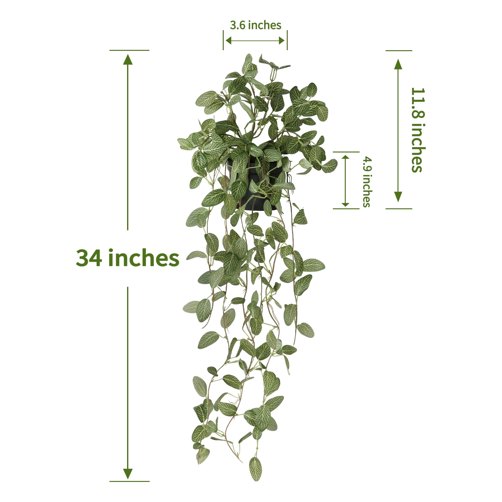 PARMPH 2 Packs Artificial Hanging Plants with Pot, 34'' Long Green Stems Vines Fake Potted Plants, Small Faux Plants in Pot for Home Room Shelf Indoor Outdoor Decor, Green Wesh Leaves