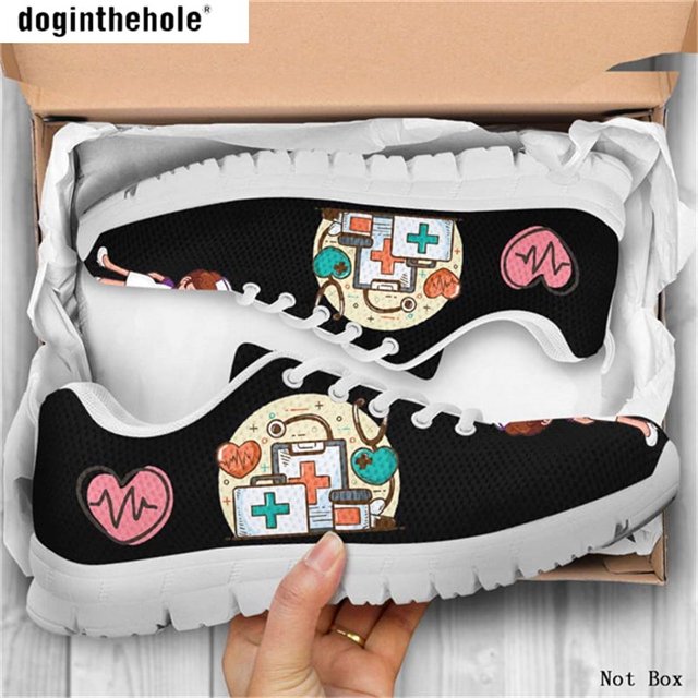 Doginthehole Hospital Heart Pattern - Zapatos planos para mujer, zapatillas de malla para correr, calzado de moda para mujer, para correr, gimnasio, suaves