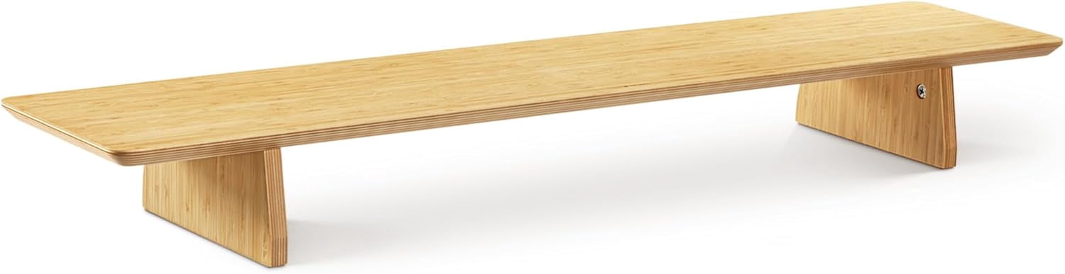 Dual Monitor Stand Riser - Real Wood Double Width Desk Shelf for Holding 2 Computer Screens -