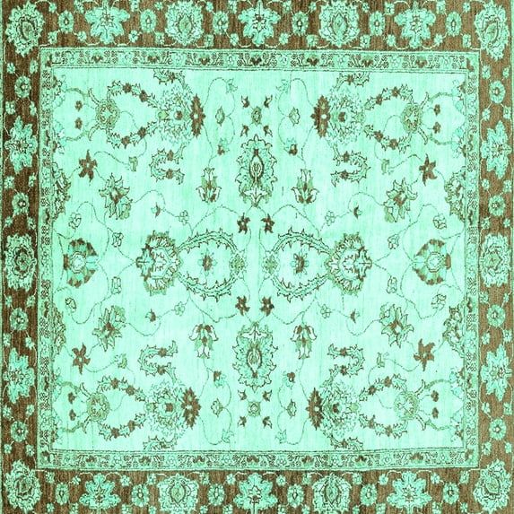 Ahgly Company Indoor Square Oriental Turquoise Blue Traditional Area Rugs, 6' Square