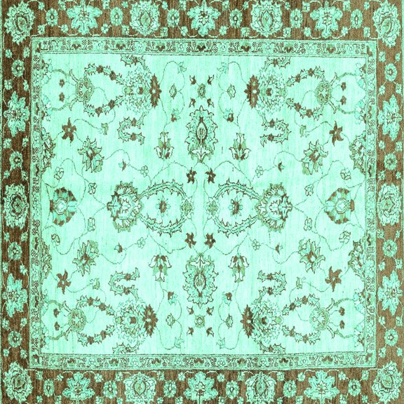 Ahgly Company Indoor Square Oriental Turquoise Blue Traditional Area Rugs, 5' Square