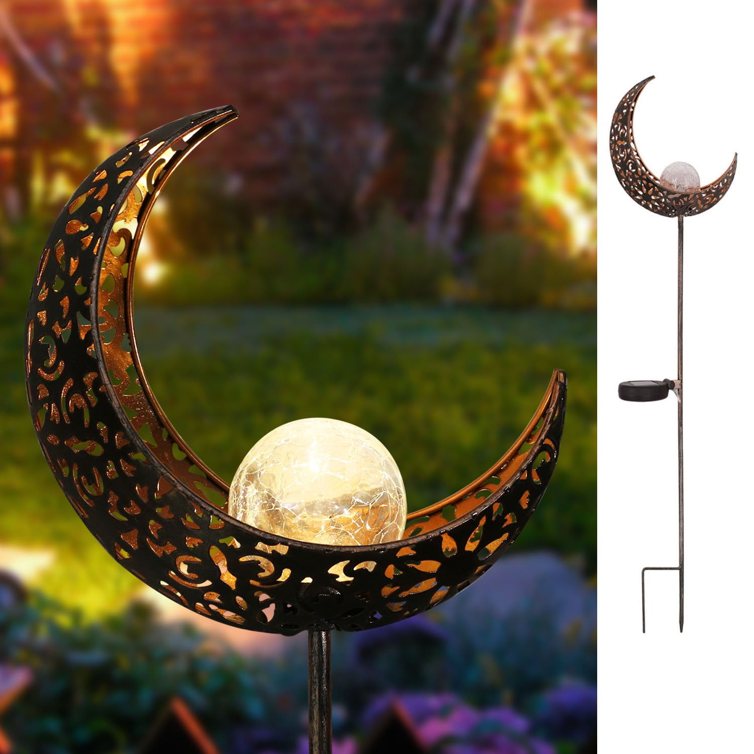 Take Me Solar Garden Lights Metal LED Moon Solar Outdoor Lights for Pathway,Lawn,Yard,Walkway(Bronze)
