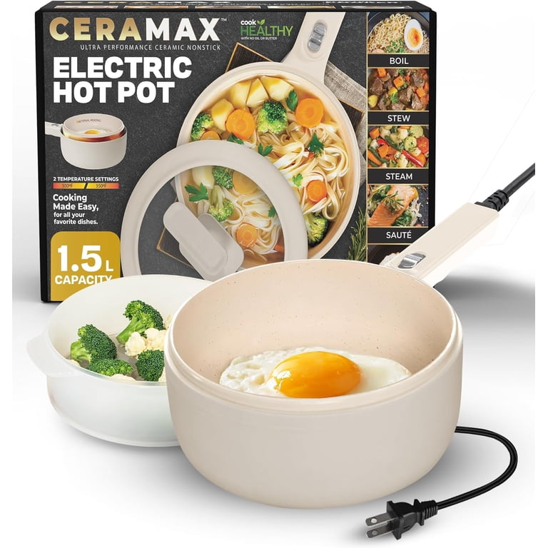 Ceramax Electric Hot Pot, 1.5L, Nonstick Ceramic, White photo 1