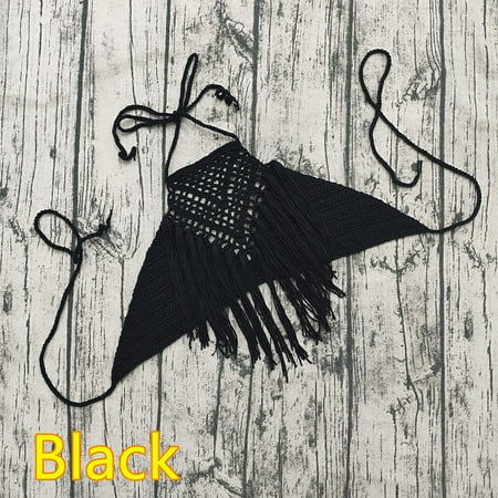 BUYISI Women Crochet Bikini Top Triangle Hollow Out Swimsuit Sexy Swimming Bra Swimwear Black M