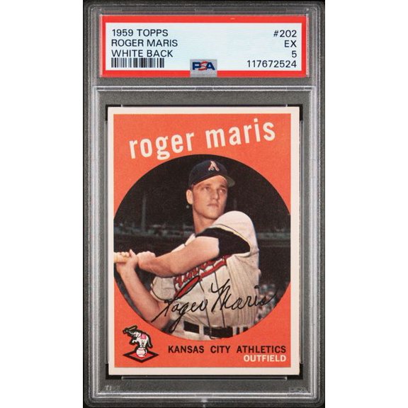 Graded 1959 Topps Roger Maris #202 White Back 2nd Year Baseball Card PSA 5 Excellent