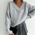 thumbnail image 2 of ShomPort Women's Fall Winter Knit Sweaters V-Neck Long Sleeve Casual Loose Lounge Pullover Tops, 2 of 6