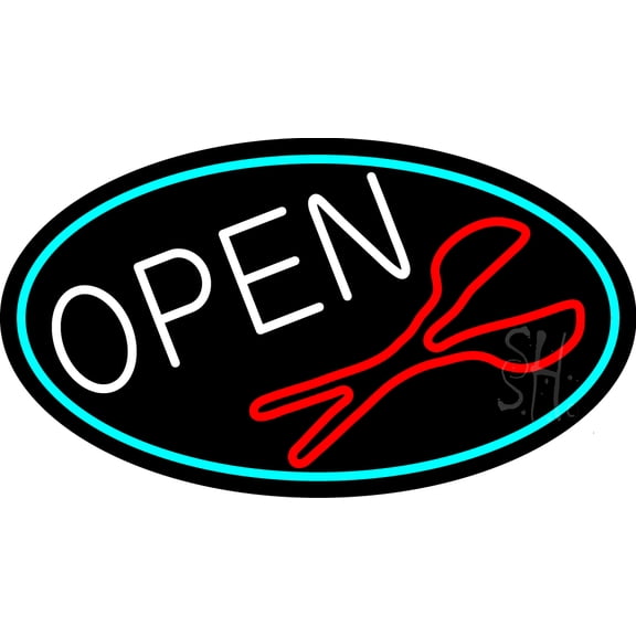 Open With Scissor Logo LED Neon Sign 20 x 37 - inches, Black Square Cut Acrylic Backing, with Dimmer - Bright and Premium built indoor LED Neon Sign for Defence Force.