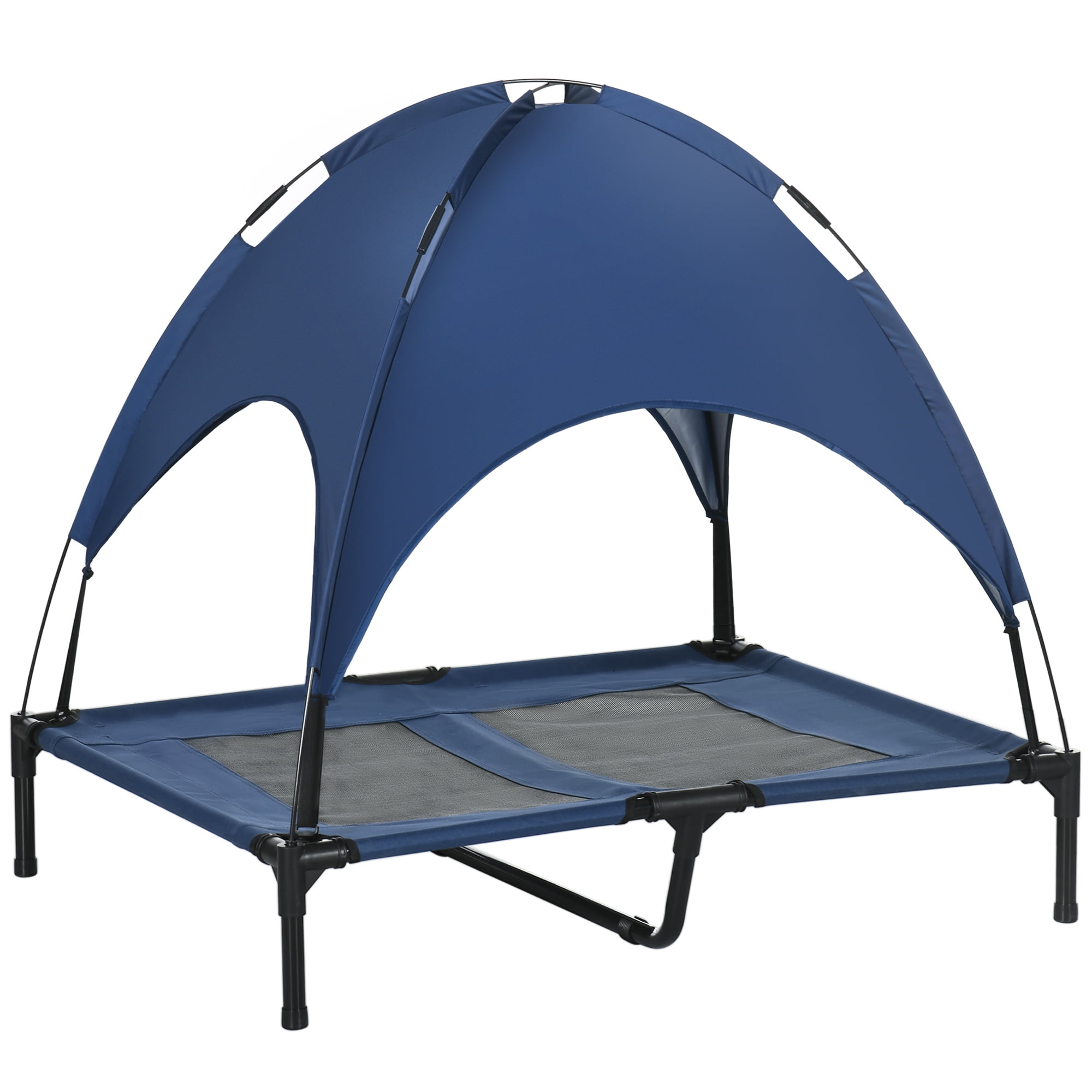 PawHut Elevated Portable Dog Cot Pet Bed with UV Protection Canopy Shade, 36 inch, Dark Blue