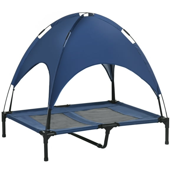 PawHut Elevated Cooling Pet Bed Portable Raised Dog Cot with Canopy, Blue