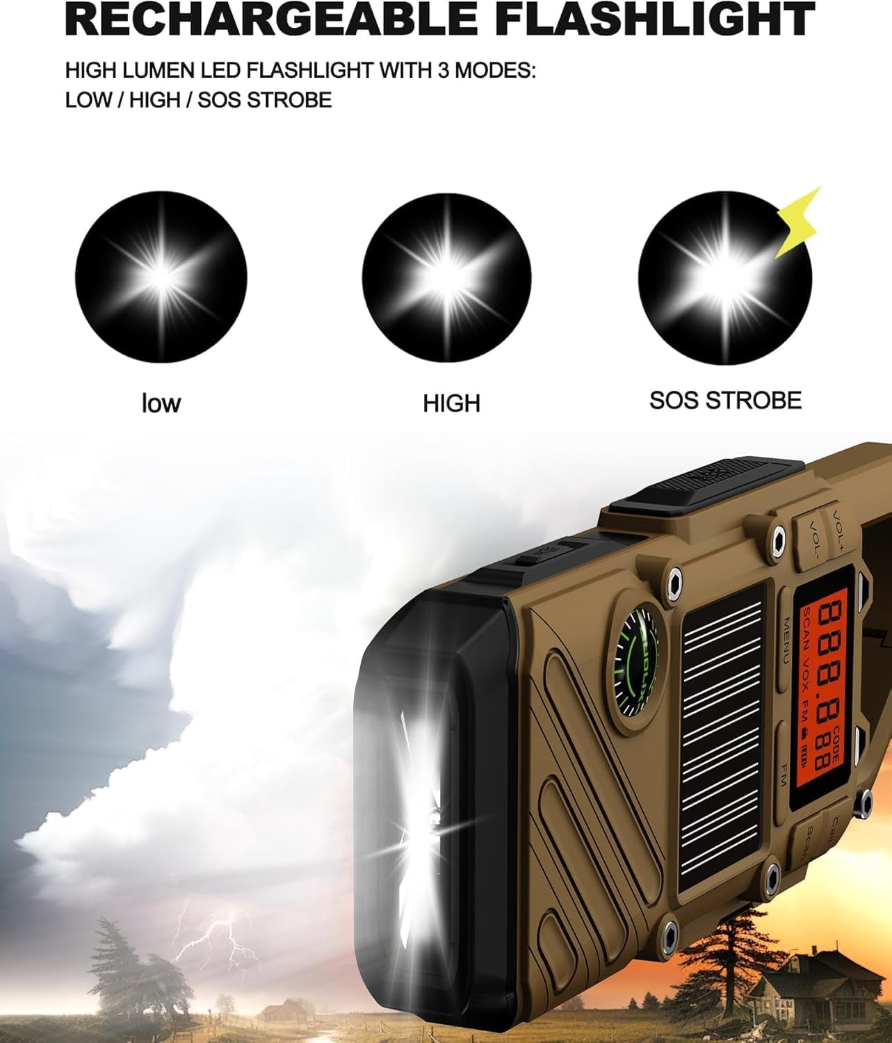 Emergency Weather Radio Walkie Talkies for Adults - NOAA/FM Weather Alert with Solar Hand Crank & USB Charging, 22-Channel Range 3 Miles Two-Way Radios, LED Flashlight & SOS Alarm