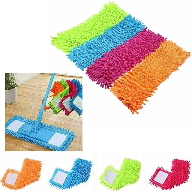 Limpiador retráctil de microfibra para pisos (4 cabezales de repuesto para trapeador, cuatro colores), Barredora de baldosas laminadas de madera húmeda y seca