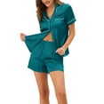 thumbnail image 1 of Conjuntos de pijama para mujer INSPIRE CHIC de manga corta con botones y pantalones cortos, conjuntos de lounge en verde pavo real, 1 of 6