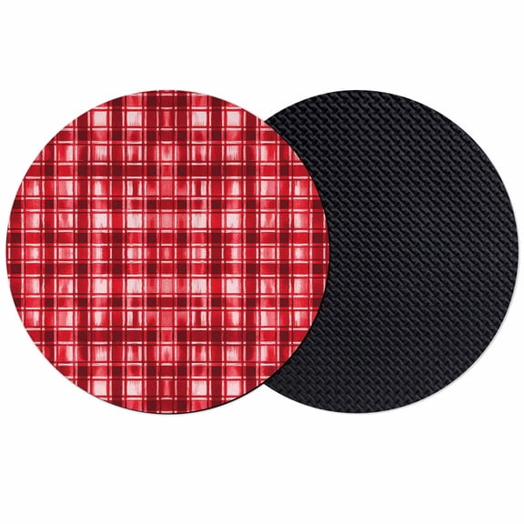 Red Plaid Coasters Set of 2, Absorbent Coasters for Drinks, Modern Art Checkered Farmhouse Coaster for Desk Coffee Table Protection, Home Decor House Warming Gifts 4"