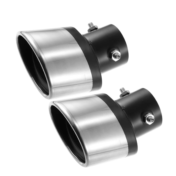 Unique Bargains Exhaust Tip Pipe Curved Shaped Applicable Diameter 2.5" Bolt-On Metal Silver Tone Black (Set of 2)