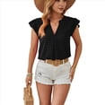thumbnail image 1 of Blusa de Mujer con Cuello en V y Mangas con Volantes, Holgada, Elegante, Informal, , de Verano, Color Negro, Talla S, 1 of 10