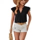 thumbnail image 1 of Blusa de Mujer con Cuello en V y Mangas con Volantes, Holgada, Elegante, Informal, , de Verano, Negra, XXL, 1 of 10
