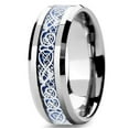 thumbnail image 3 of Tungsten Wedding Band Ring 8mm Men's Engagement Silver Celtic Dragon & Blue Carbon Fiber Inlay, 3 of 4