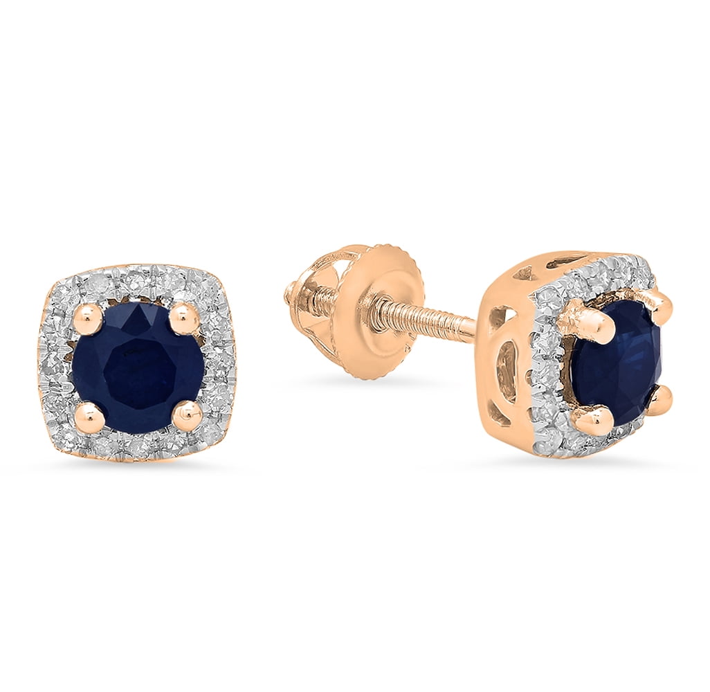 Dazzlingrock Collection 14K Each 4 MM Round Gemstone & White Diamond Ladies Halo Stud Earrings Rose Gold