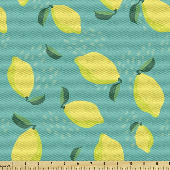 Fruit Sofa Upholstery Fabric by the Yard, Lemon Pattern Freshness Lemonade Juicy Vitamin Healthy Branches Graphic, Decorative Fabric for DIY and Home Accents, Turquoise Yellow Green by Ambesonne