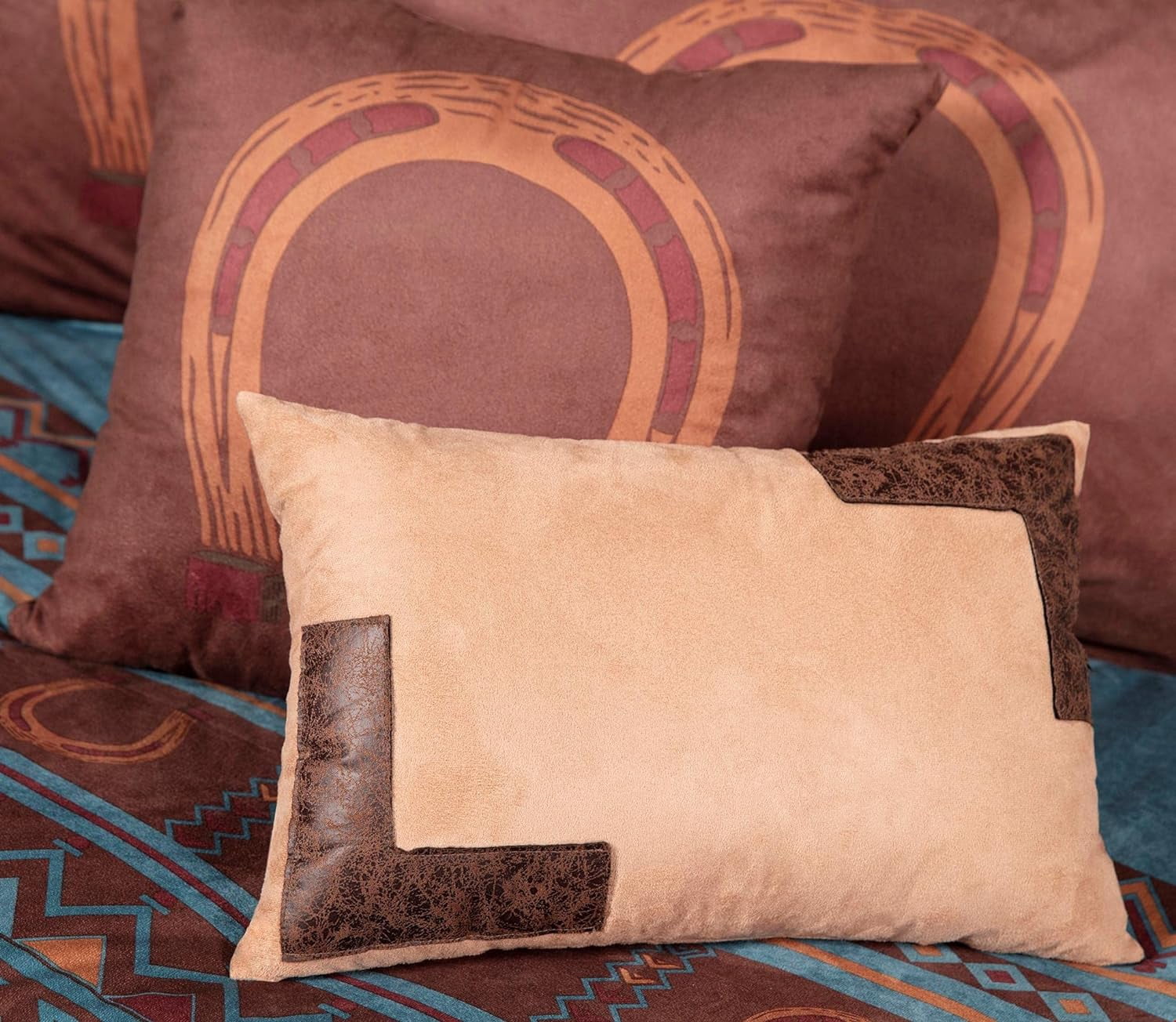Chezmoi Collection Sedona 7-Piece Southwestern Wild Horses Microsuede Comforter Set, Full, Turquoise Blue
