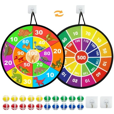 28.7" Kids Dart Board, Dinosaur Theme Double-Sided Dartboard Set with 20 Sticky Balls, Indoor Outdoor Party Games Toys for Boys Girls